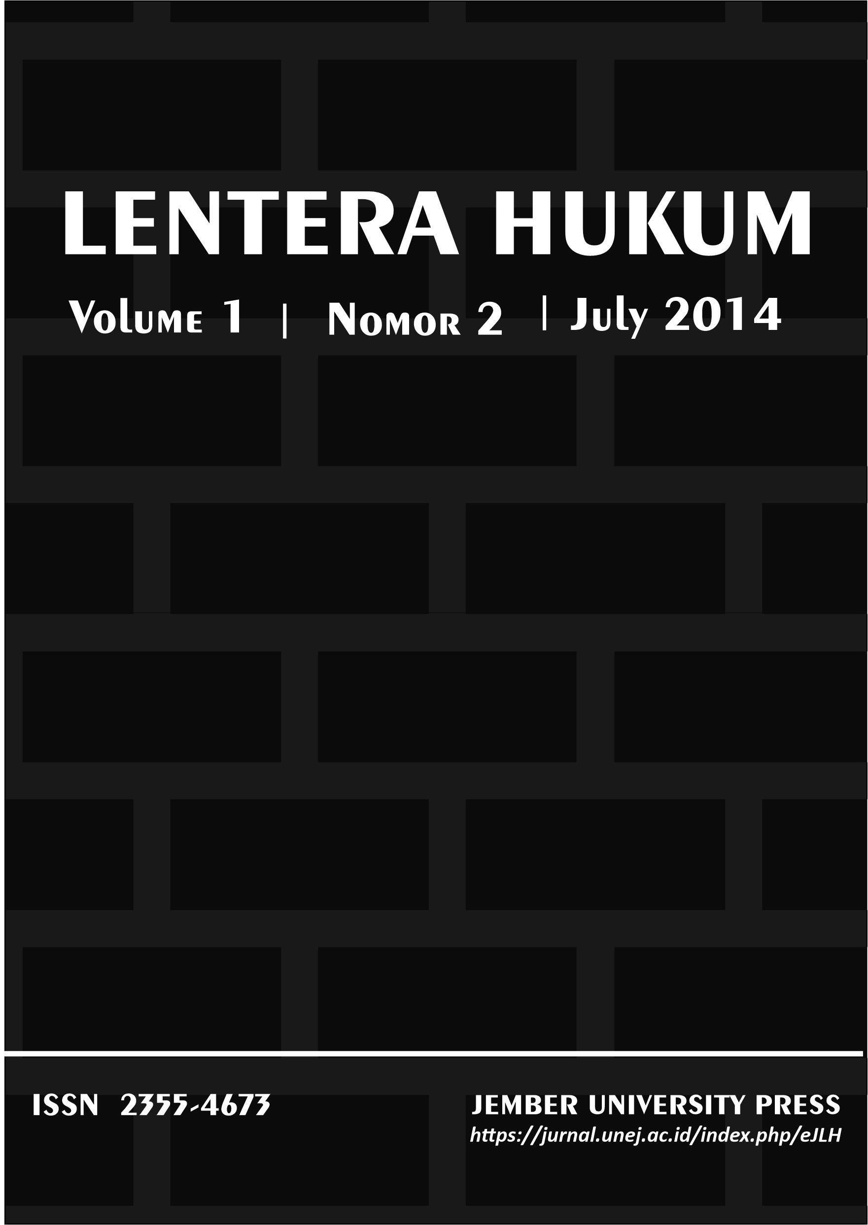 					View Vol. 1 No. 2 (2014): LENTERA HUKUM
				
